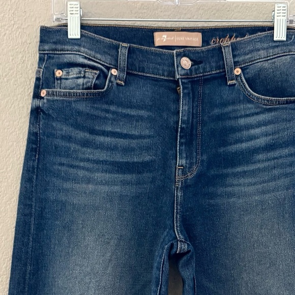 7 For All Mankind Alexa Jeans Cropped High Wide Leg Flare Medium Dark Indigo 29 - Picture 8 of 16